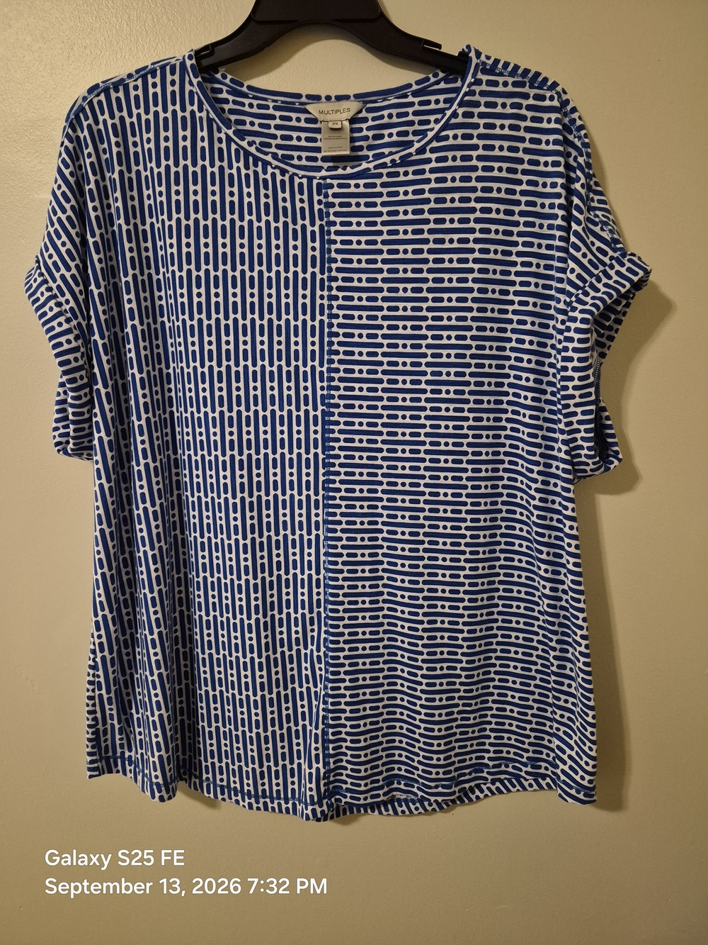 Multiples Blue & White Geometric Short Sleeve Tee